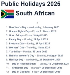 Public Holidays South Africa 2025